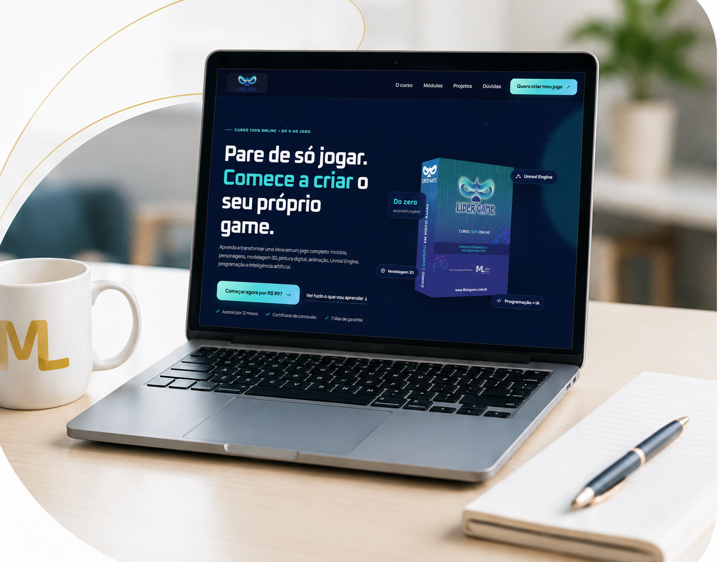 Notebook exibindo o curso Liber Game